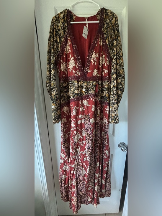 Free People Dresses & Skirts - Free People Red Floral & Mustard Patchwork Maxi Dress